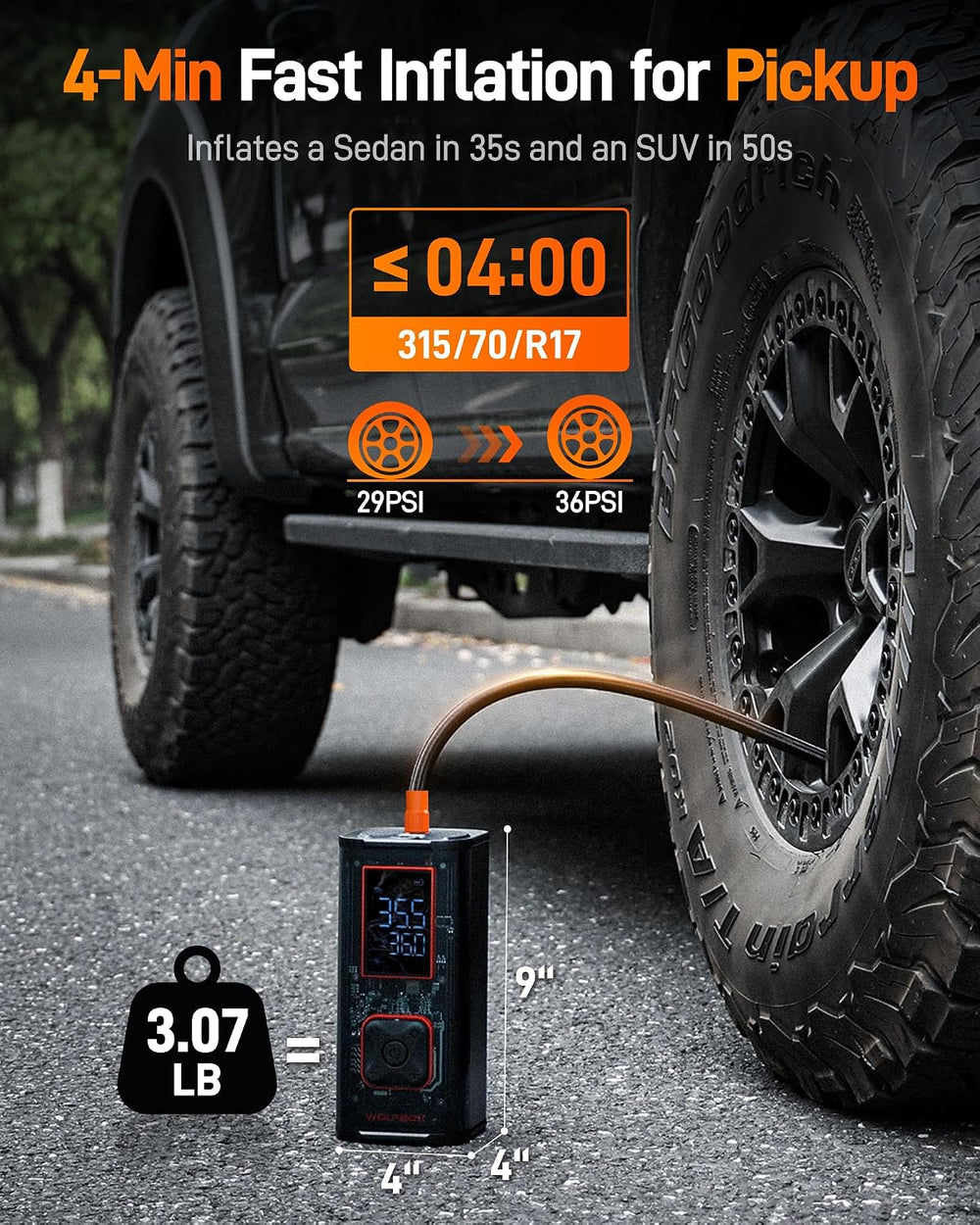 WOLFBOX 150PSI Heavy Duty Tire Inflator Portable Air Compressor,Double- cylin...