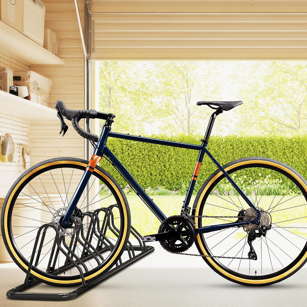 Simple Houseware 5-Bike Adjustable Floor Storage Rack for Garage, Black