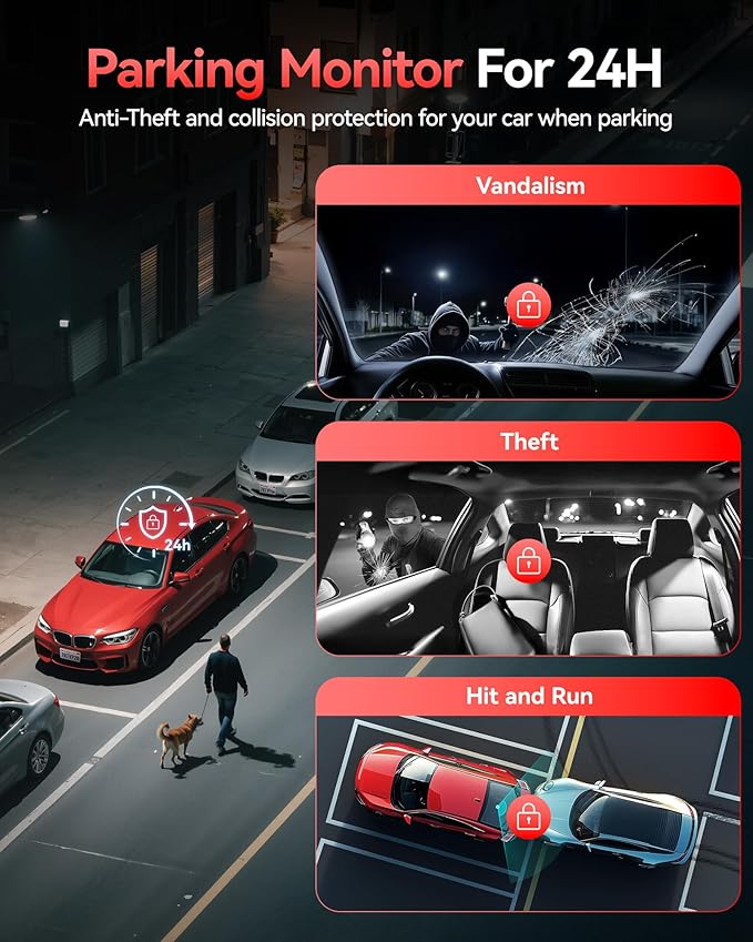 REDTIGER 530° Dash Cam 3 Channel, 2.5K+2.5K+1080P Triple Car Camera