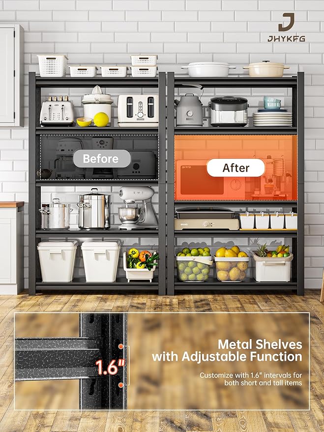 JHYKHG 72" W Storage Shelves, 5-Tier Heavy Duty Garage Shelving, Adjustable