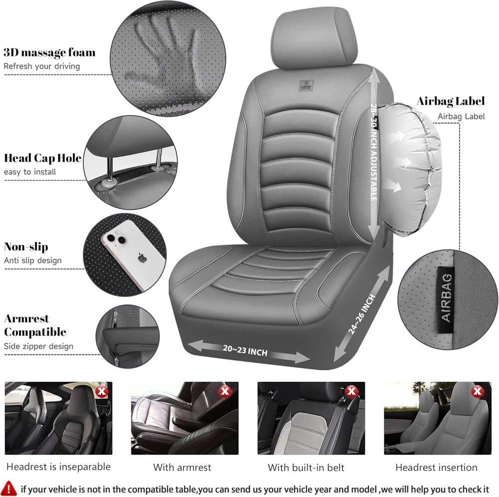 CAR PASS 3D Foam PU Leather Car Seat Covers, Universal Seat Covers Front 2 fo...