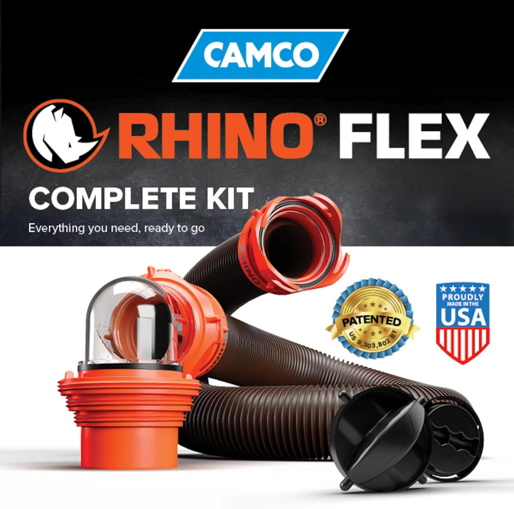 Camco RhinoFLEX 15 Ft Complete RV Sewer Hose Kit, Swivel Bayonet Fittings