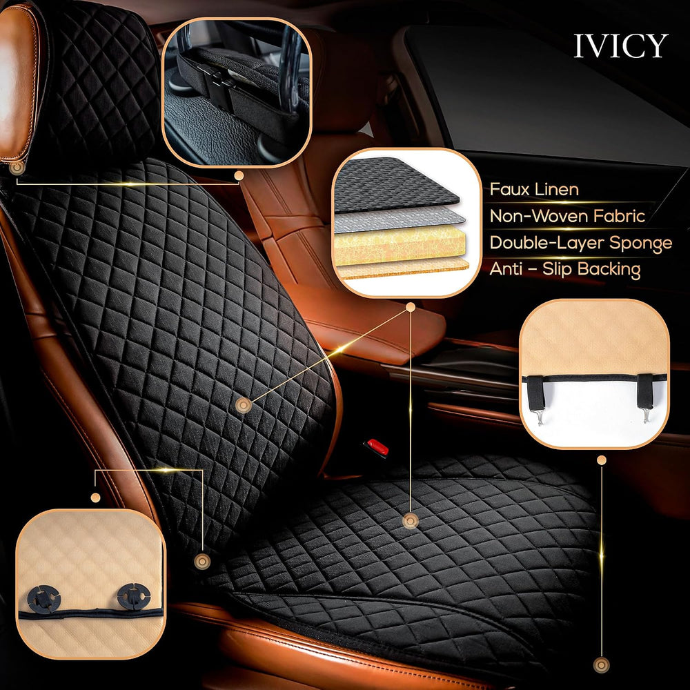 IVICY Faux Linen Front Car Seat Cover, Seat Protector, 1 Unit, Black