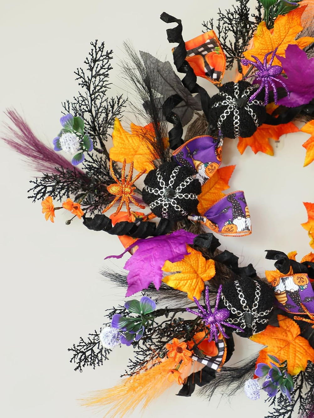 KBREE 22" Halloween Wreath for Front Door, Full Gothic Spooky Autumn Wre...