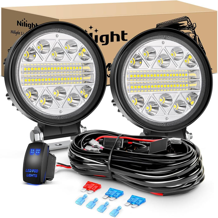 Nilight 2PCS 4.5 Inch LED Pods 69W Round Spot Flood Combo Work Lights