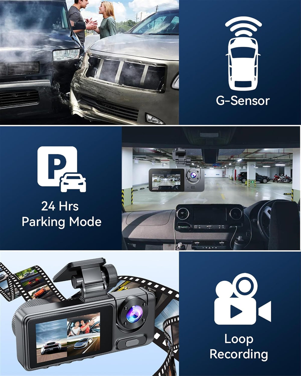 Dash Cam Front and Rear with 3 Channel, 4K Full UHD Car Camera
