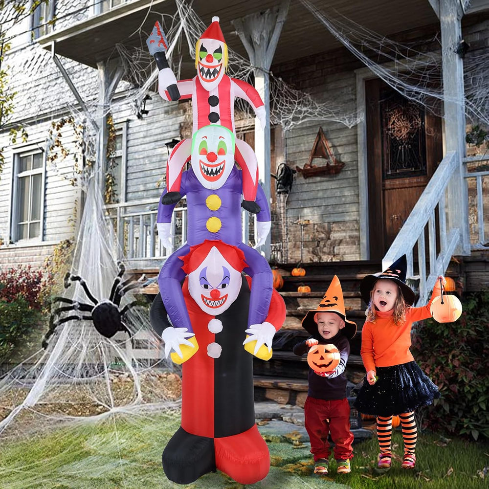 LETIME 8FT Halloween Inflatables 3 Scary Clowns Stacked in Human Ladder