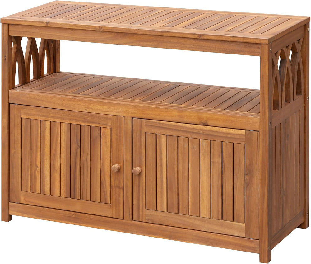 Greesum 2‑Tier Acacia Wood Outdoor Storage Cabinet with 2 Magnetic Doors