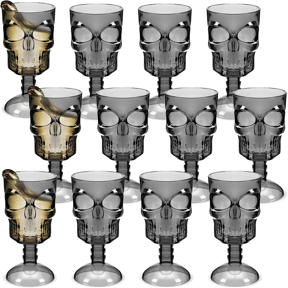 Bokon Set of 12 Halloween Cups Skull Goblets Gothic Party Table Decorations P...
