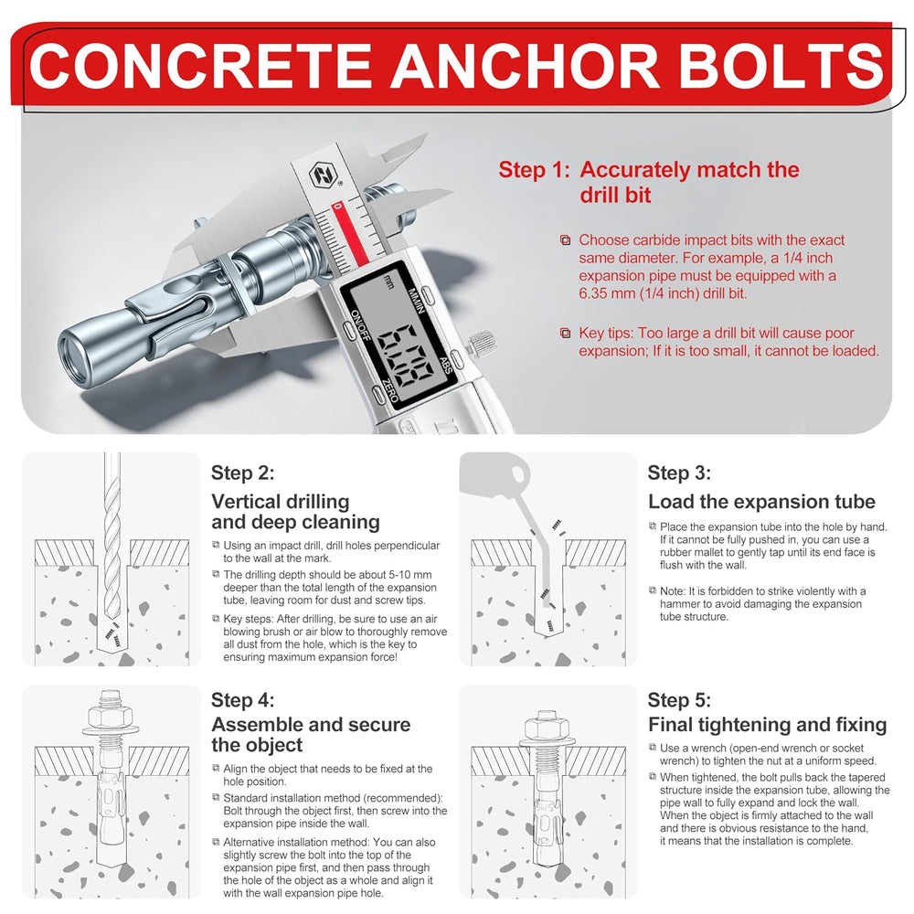 3/8 x 5 inch Wedge Anchors, 24 pcs Concrete Screw and Anchor Kit, Galvanized ...