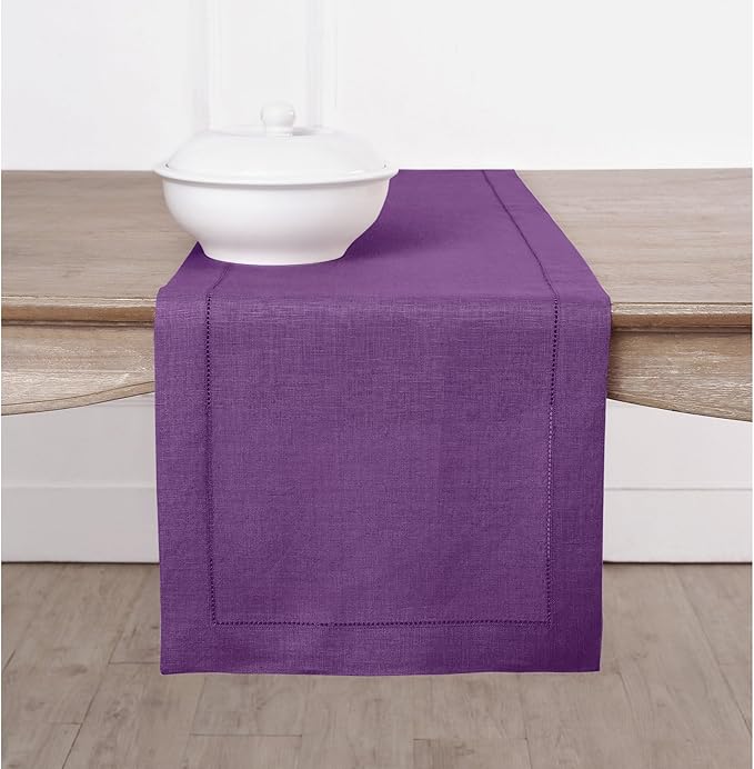 Solino Home Linen Table Runner 120 Inches Long - Classic Hemstitch 100% Pure ...