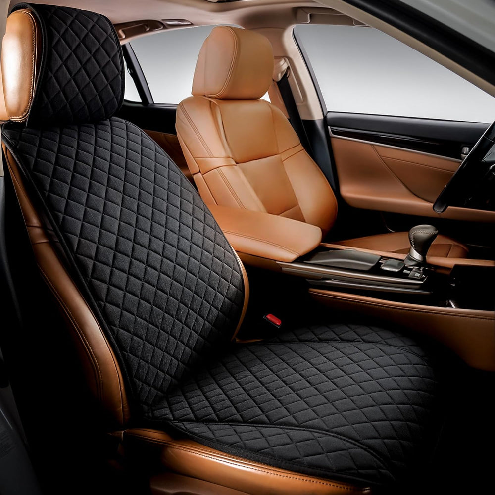 IVICY Faux Linen Front Car Seat Cover, Seat Protector, 1 Unit, Black