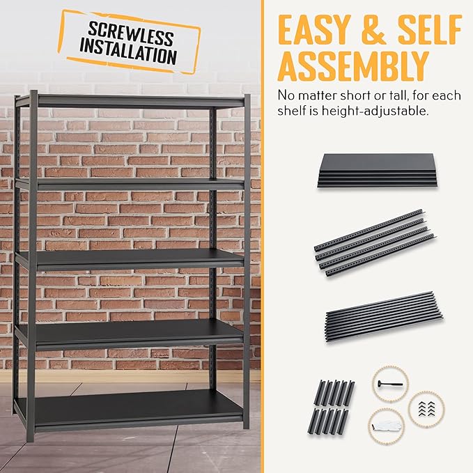 Rigma 5 Tier Garage Shelf, Heavy Duty Steel Shelving Unit, Adjustable Metal