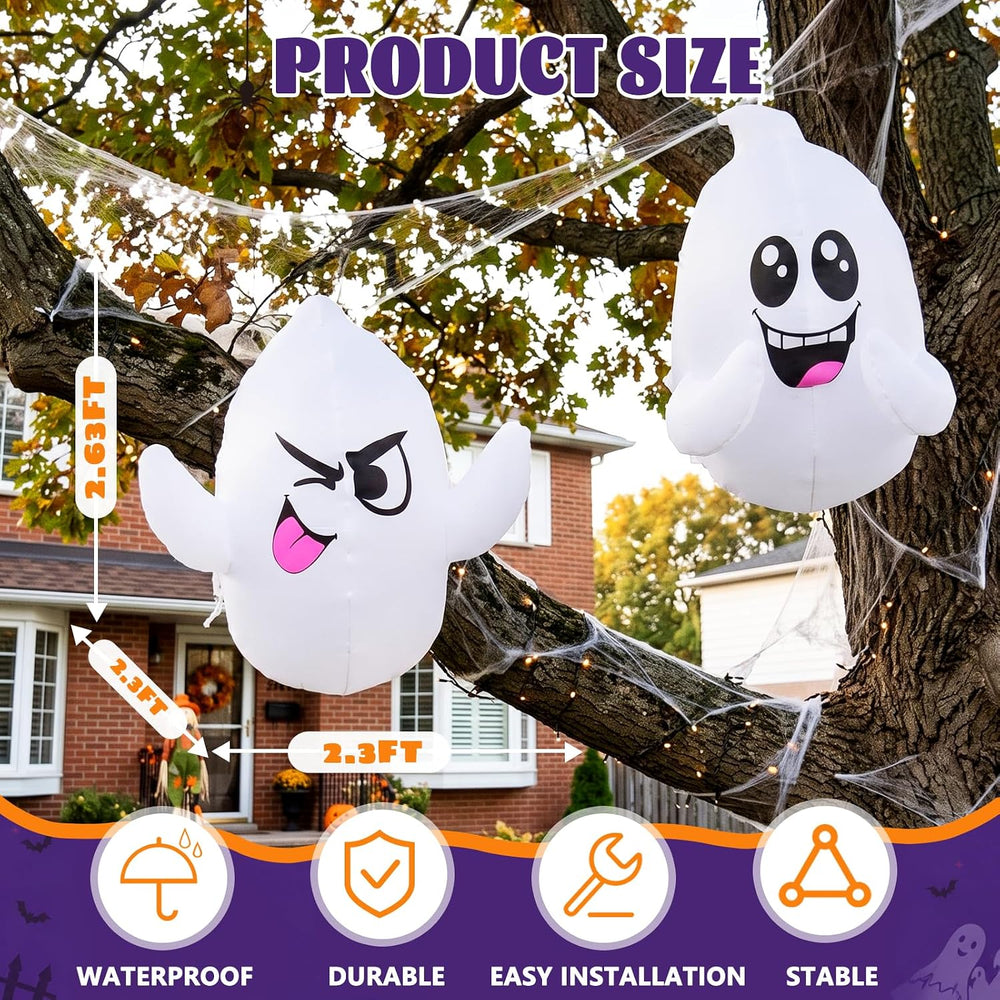 2 Pack 2.6 FT Halloween Inflatables Window Ghosts with Built-in LED Lights