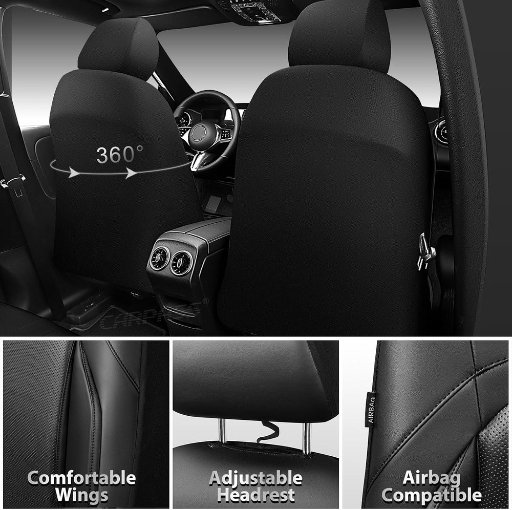 CAR PASS Luxury Nappa Leather Car Seat Covers Full Set Memory Foam, Black