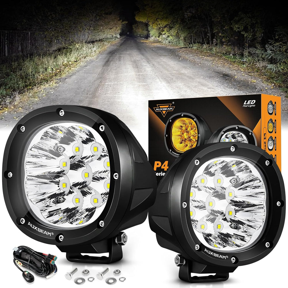 Auxbeam 4In 90W Round Led Offroad Lights, 2PCS 9000LM Led Light Pod Super Bri...