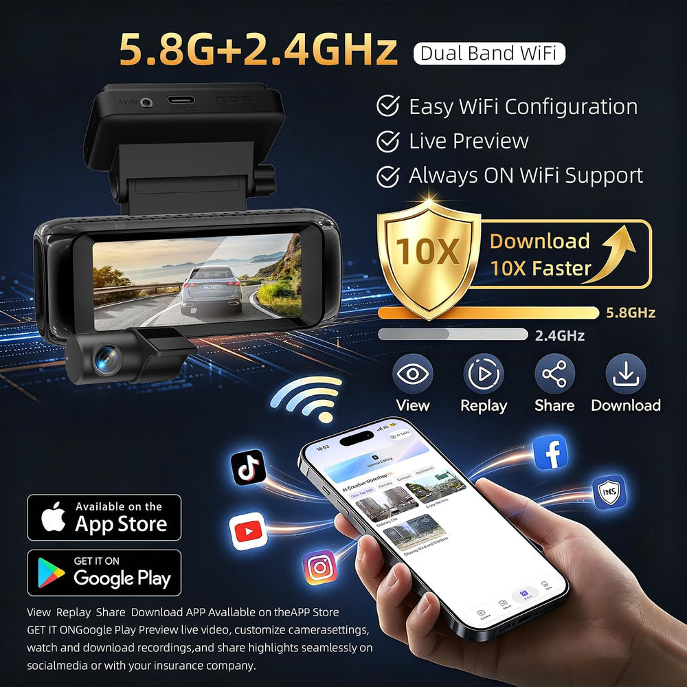 4K Dual Dash Cam Front Rear, STARVIS 2 Sensor, WiFi 6, Night Vision