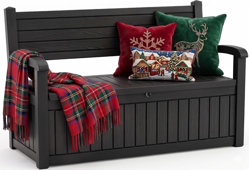Storage Bench Outdoor Deck Box, 120 Gallon Lockable Patio Furniture
