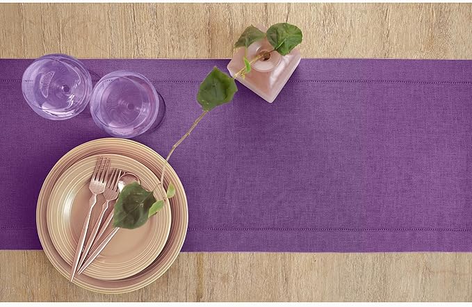 Solino Home Linen Purple Table Runner 156 Inches Long - 100% Pure Linen Extra...