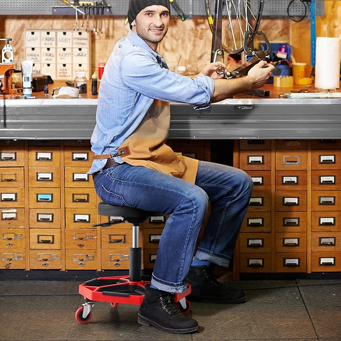 Goplus Garage Stool, 16”-22” Adjustable Rolling Mechanic Stool