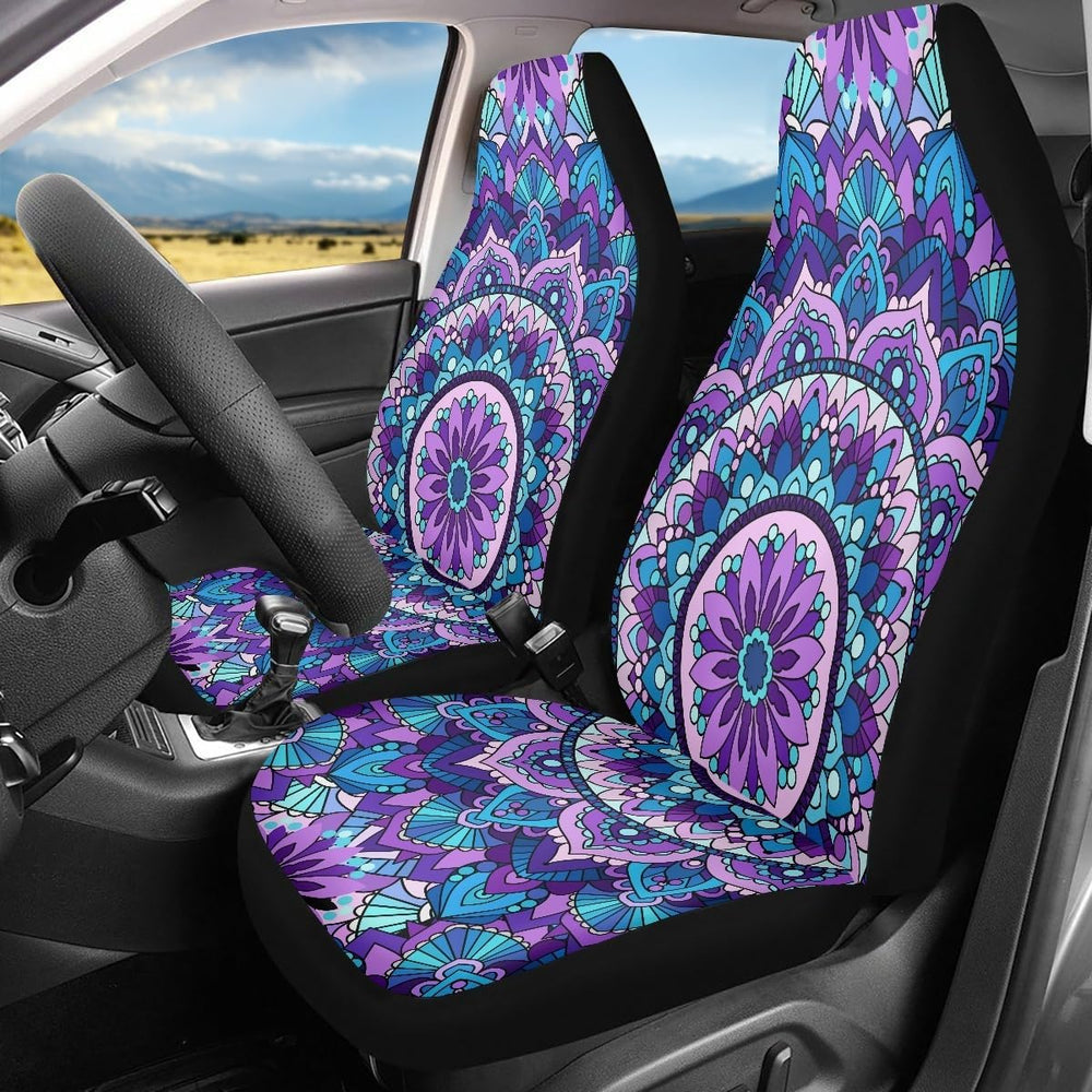 Pehede Car Seat Cover Purple Mandala Flower Pattern Front for Cars, Easy to I...
