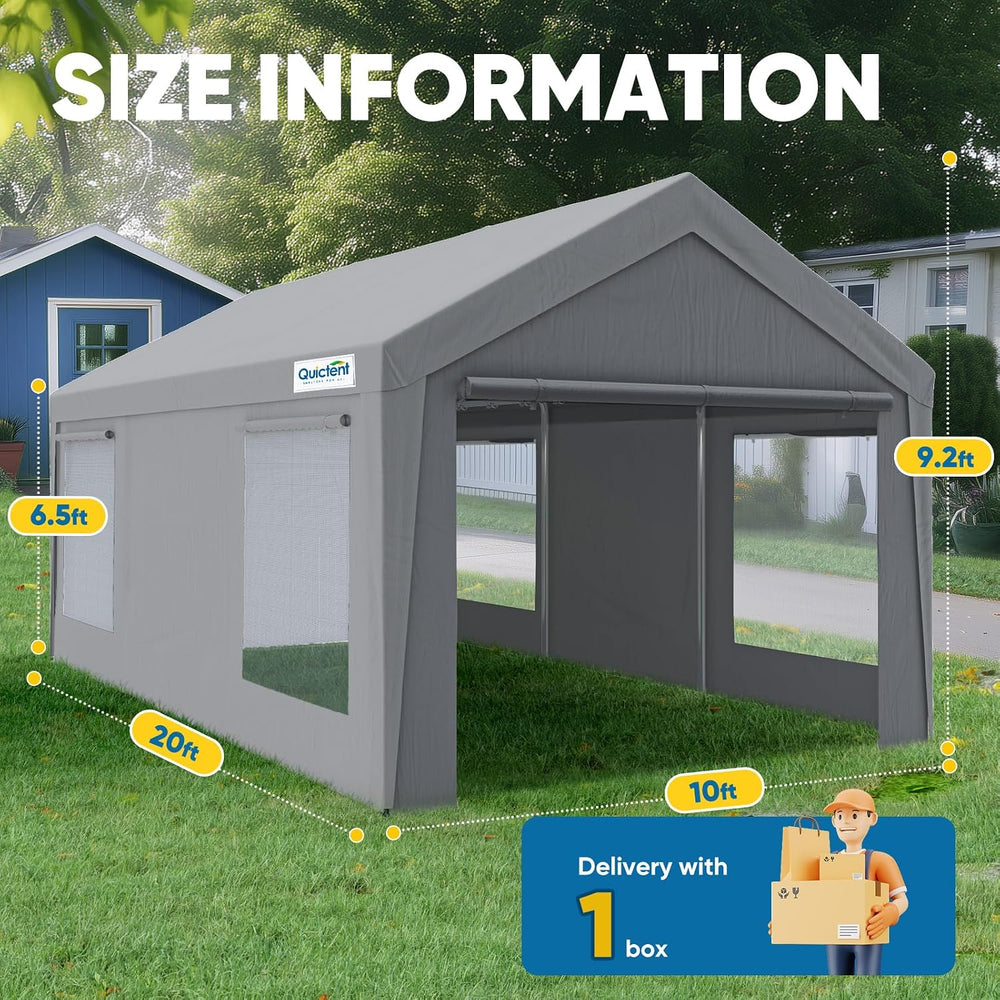 Quictent 10x20 ft Heavy Duty Carport, Reinforced Galvanized Outdoor Garage Ca...