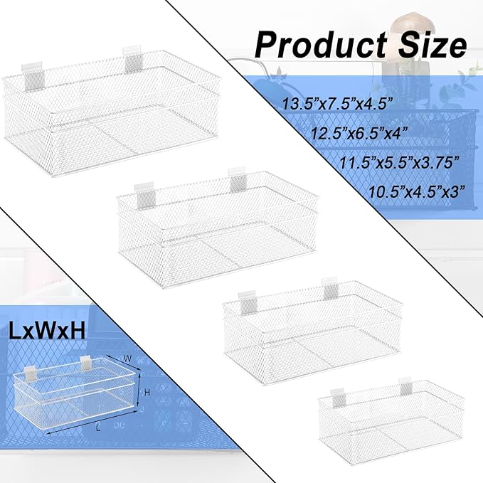 Barydat 4 Pcs Slatwall Basket Set Ventilated Metal Slatwall Basket Hanging Wire