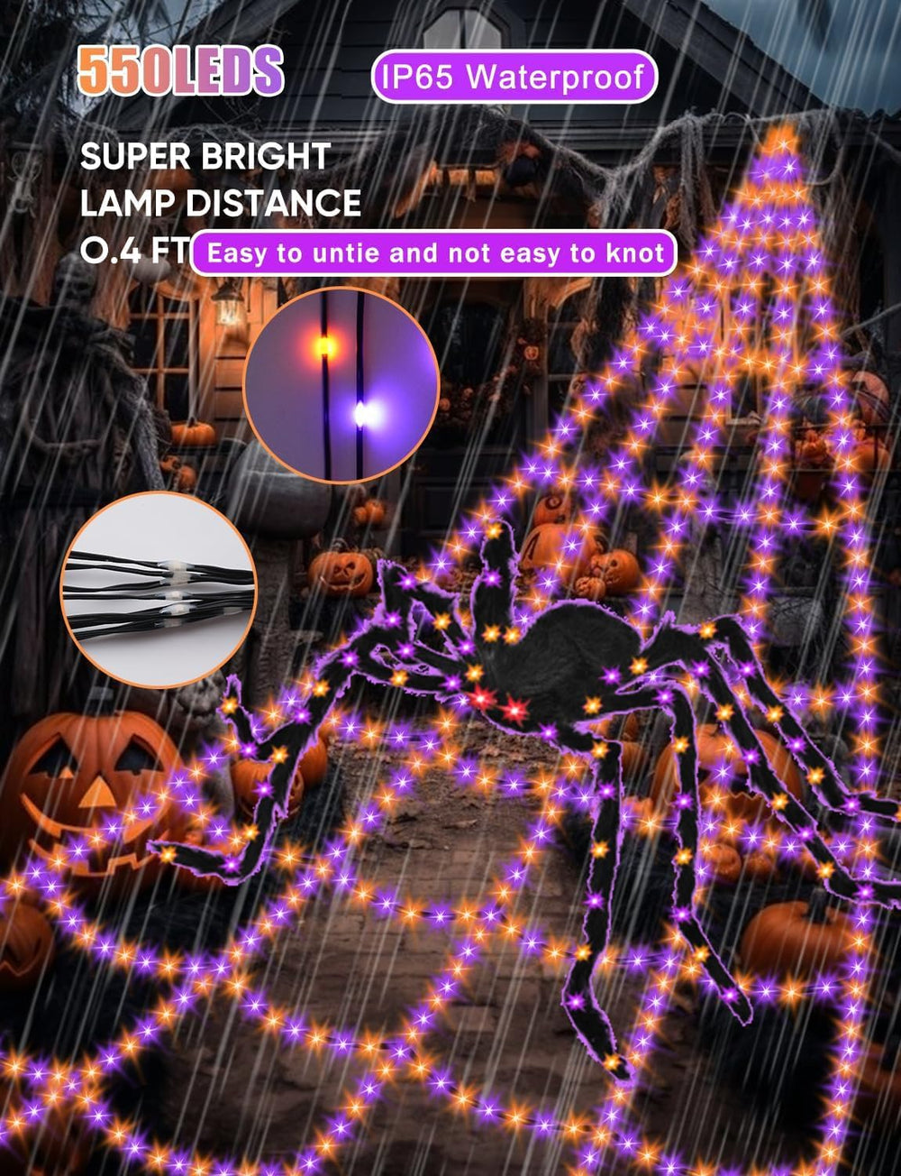 Spider Webs Halloween Decorations Lights - 550 LEDs Outdoor Giant Halloween D...