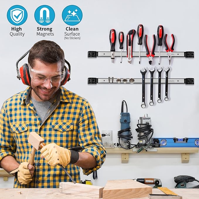 6 Pieces 18" Magnetic Tool Holder Strip, Stainless Steel Surface Tool Ma...