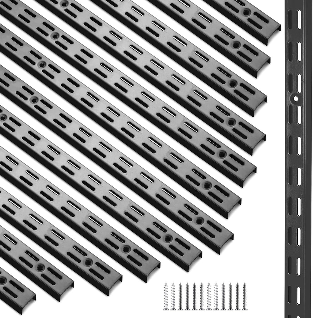MorningRo 12 Pack 25" Dual Track Shelving Rail, Dual Slot Upright, Black