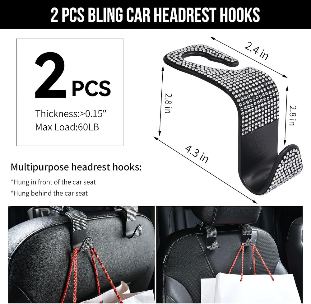 CAR PASS 23 PCS Bling Diamond Car Accessories Set for Women, Leather Seat Cov...