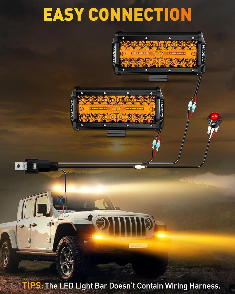 NAOEVO 7 Inch Amber LED Light Bar, 240W 24,000LM LED Fog Lights, Amber
