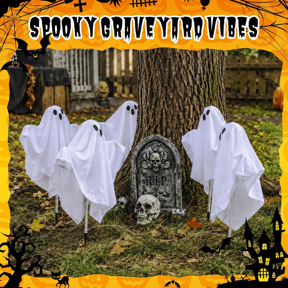 5 Pack Halloween Lighted Ghost Stake Pathway Lights Decorations for Outdoor