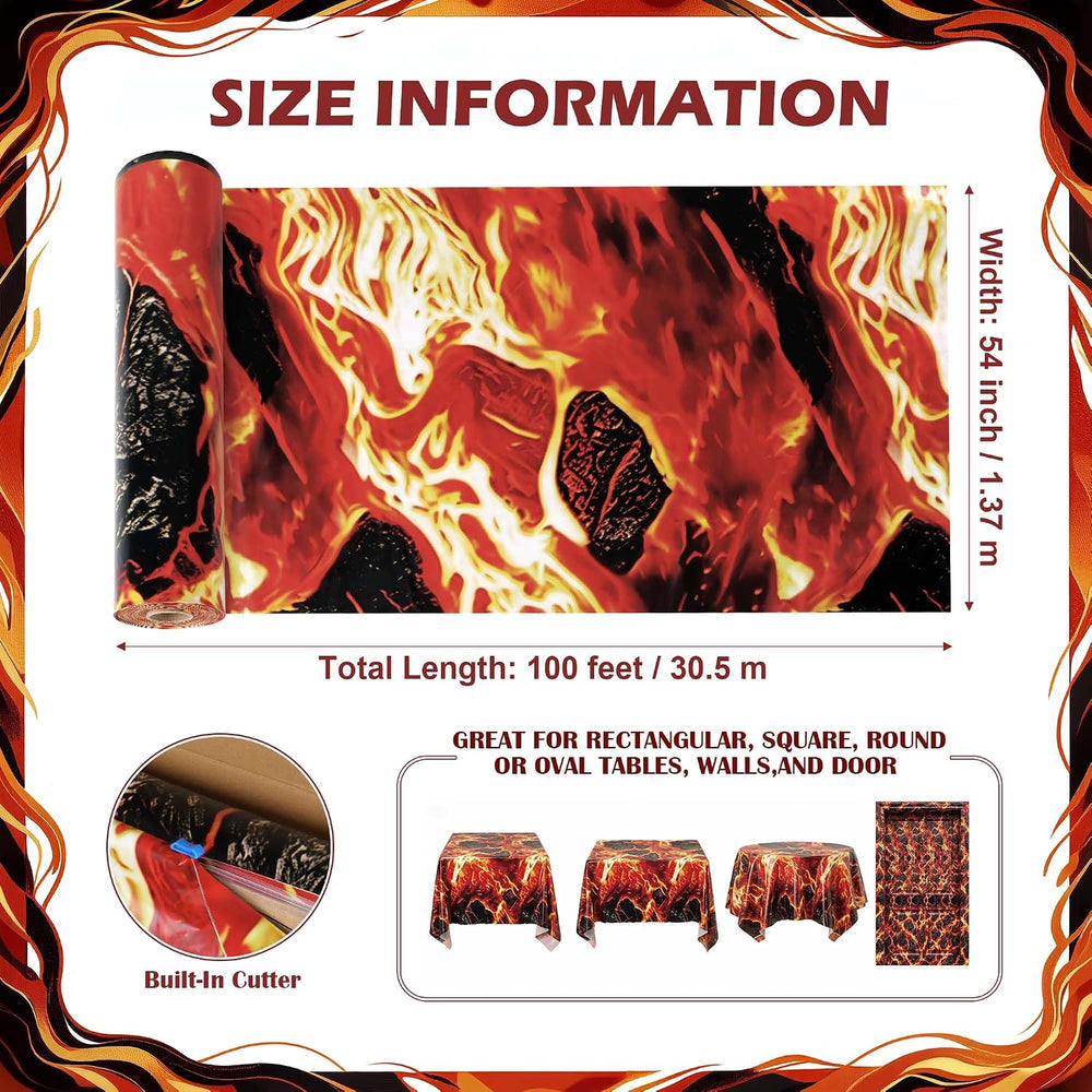 100FT x 54IN Halloween Lava Plastic Tablecloth Roll with Slide Cutter Box