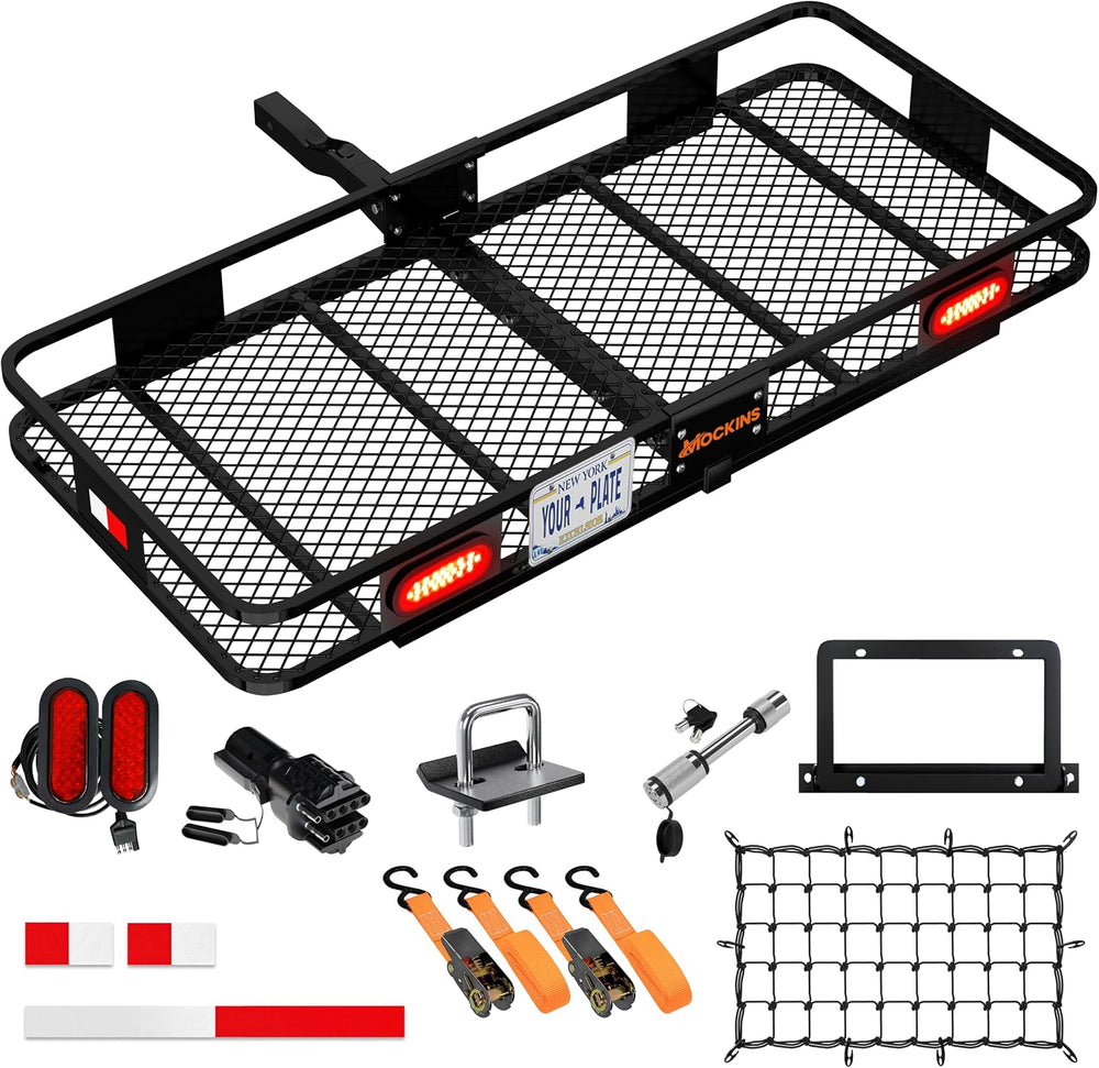 Mockins Trailer Hitch Cargo Carrier w/License Plate Holder & Rear Lights ...