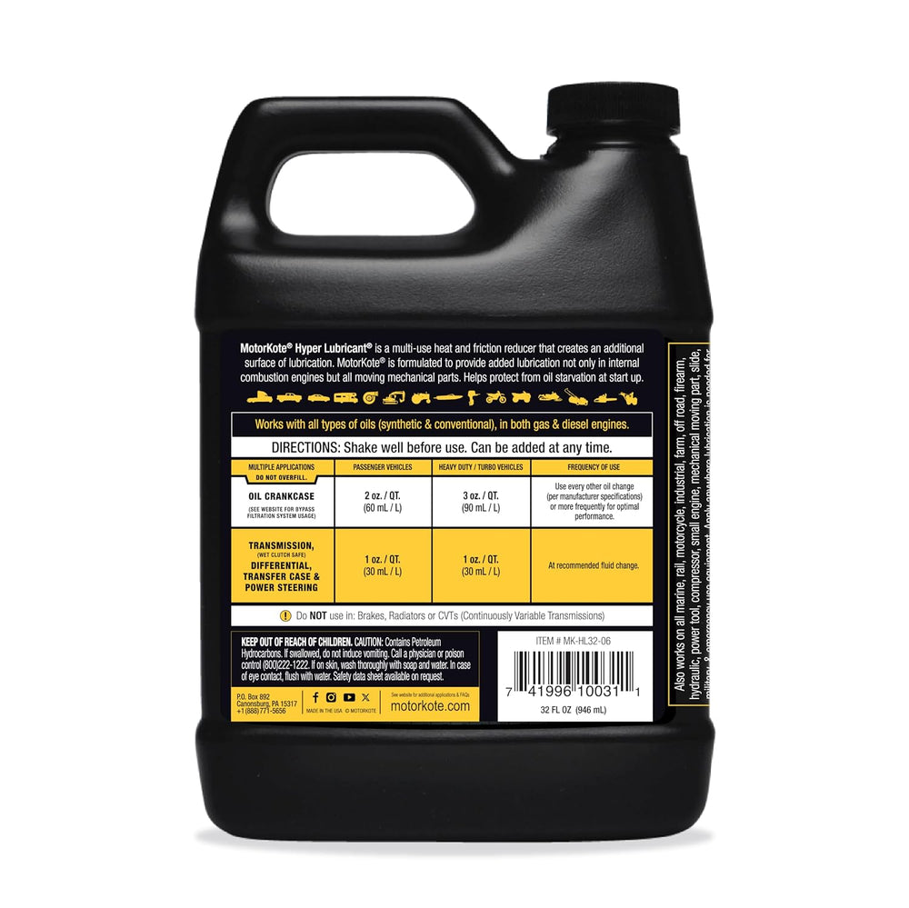Motorkote MK-HL32-06 Heavy Duty Hyper Lubricant Engine Treatment, 32-Ounce, S...