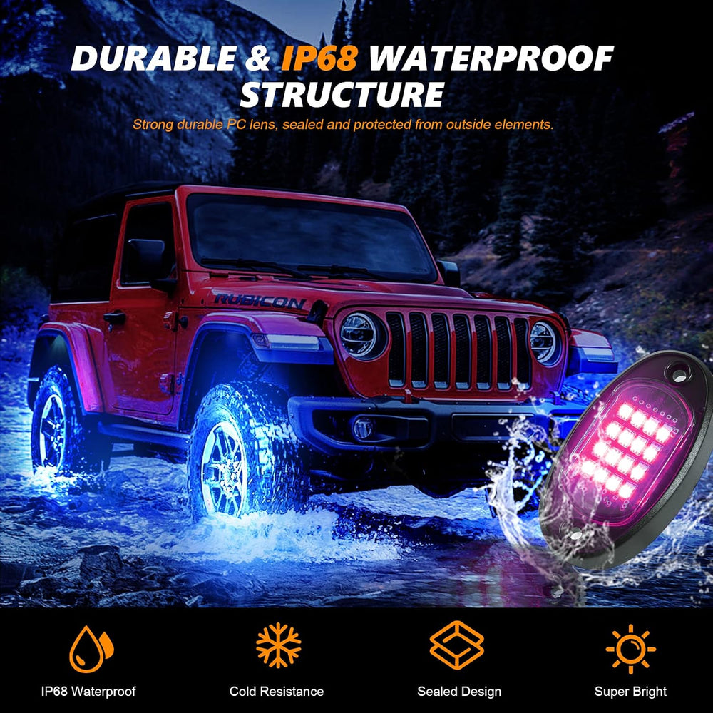 RGB LED Rock Lights Kit, 10 Pods Rock Lights for Trucks ATV UTV Golf Cart Off...