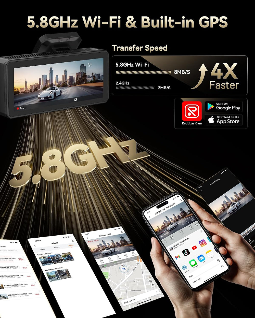 REDTIGER F77 V2 256GB eMMC Dash Cam, Dual 4K STARVIS 2 IMX678+IMX678 Sensor