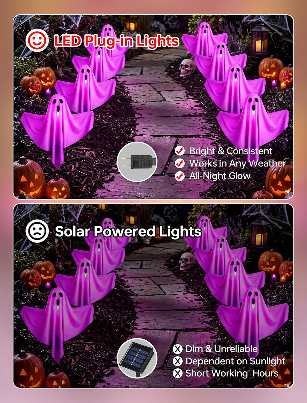 11.5Ft Halloween Light up Outdoor Ghost Pathway Lights, 4PK Purple Lights
