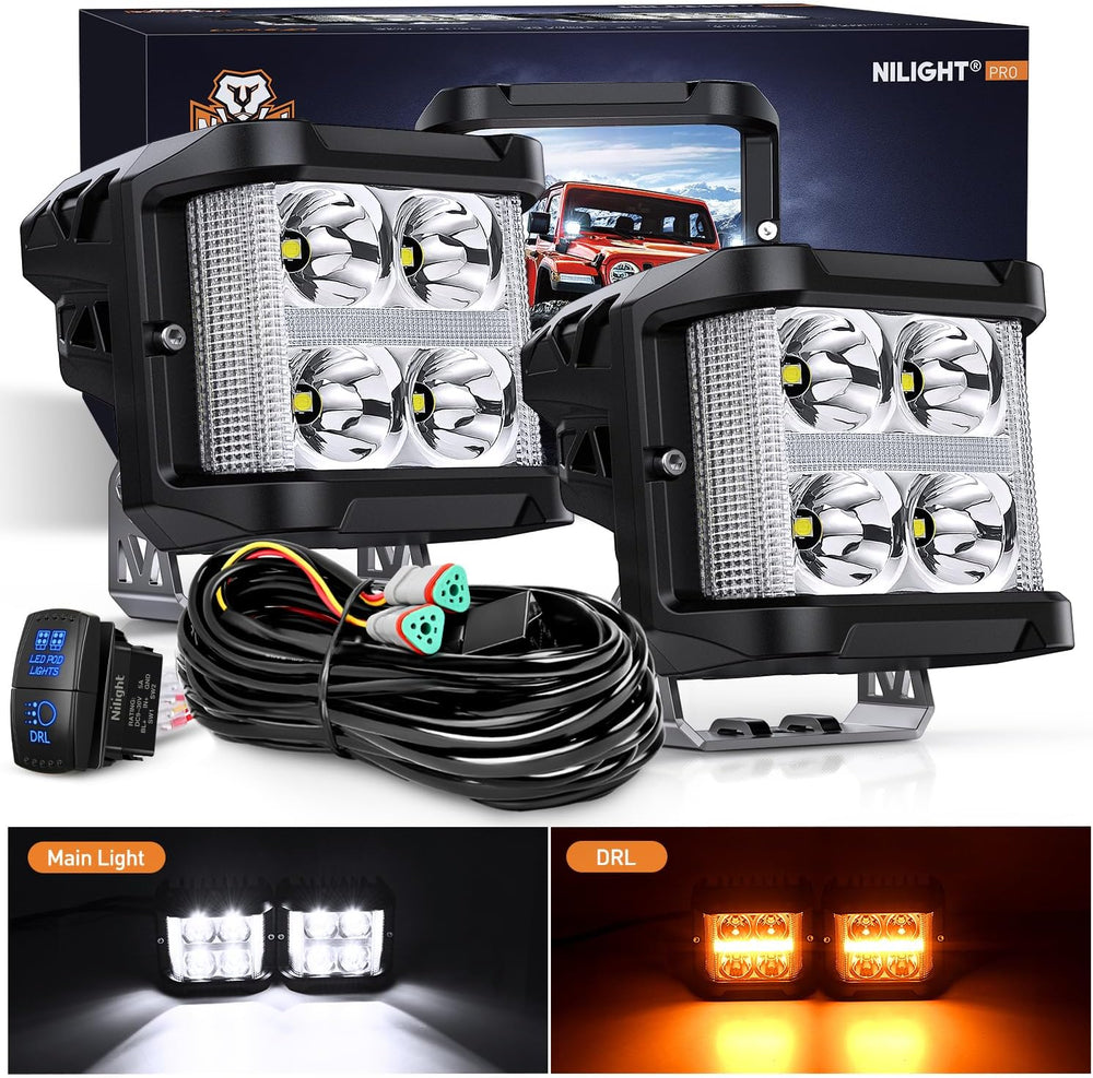 Nilight 4 Inch 26 W Side Shooter LED Light Pods with Amber DRL