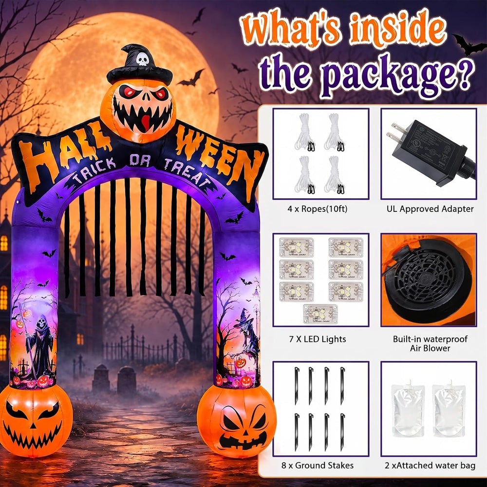 10 FT Halloween Inflatable Archway, Built-in LED Lights, Blow Up Outdoor Yard...