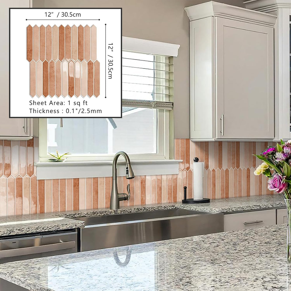 10 Sheet Long Hexagon Peel and Stick Backsplash Tile, 12"x12" 3D Ad...