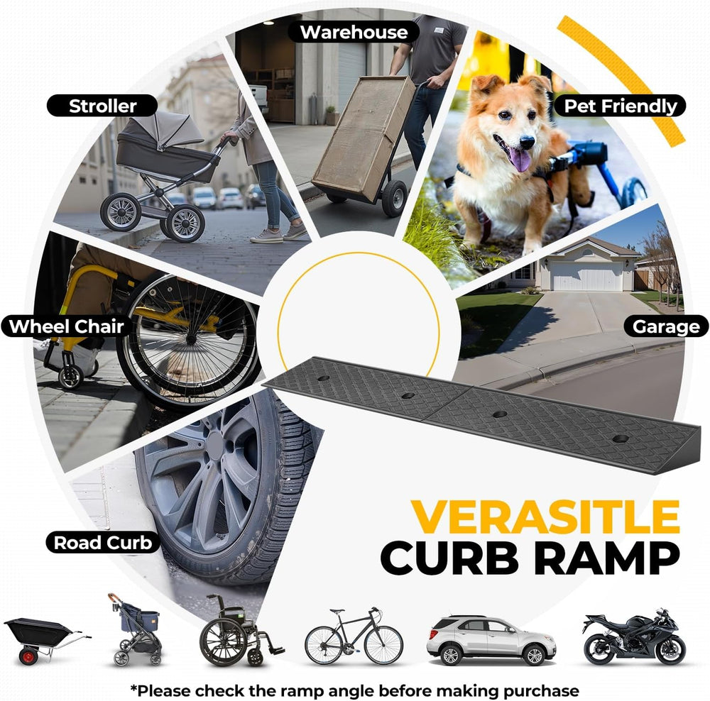 Auto Dynasty Rubber Curb Ramps, 2" Lift Height Curbside Driveway Ramp, 4...