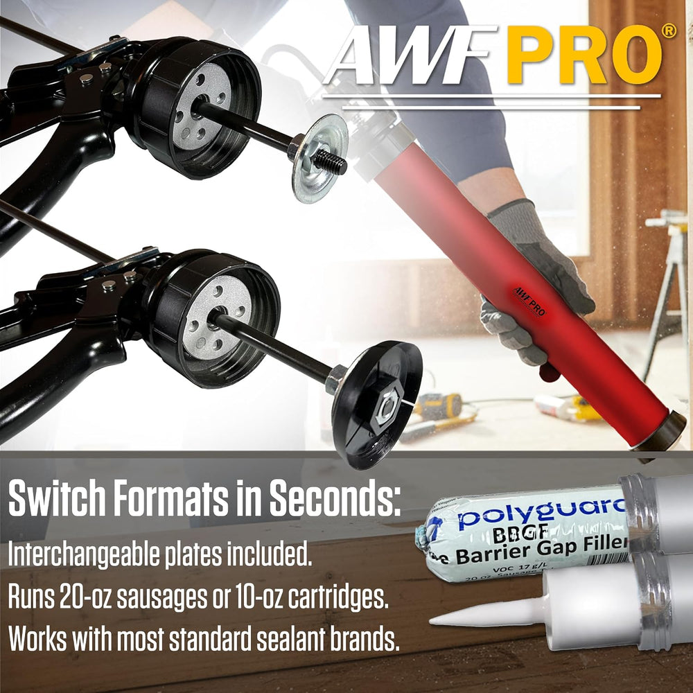 AWF PRO Sausage Caulking Gun 20 oz, 25:1 Thrust Ratio, Pack of 6