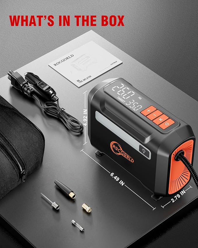 R8 Tire Inflator Portable Air Compressor, DC 12V Air Compressor