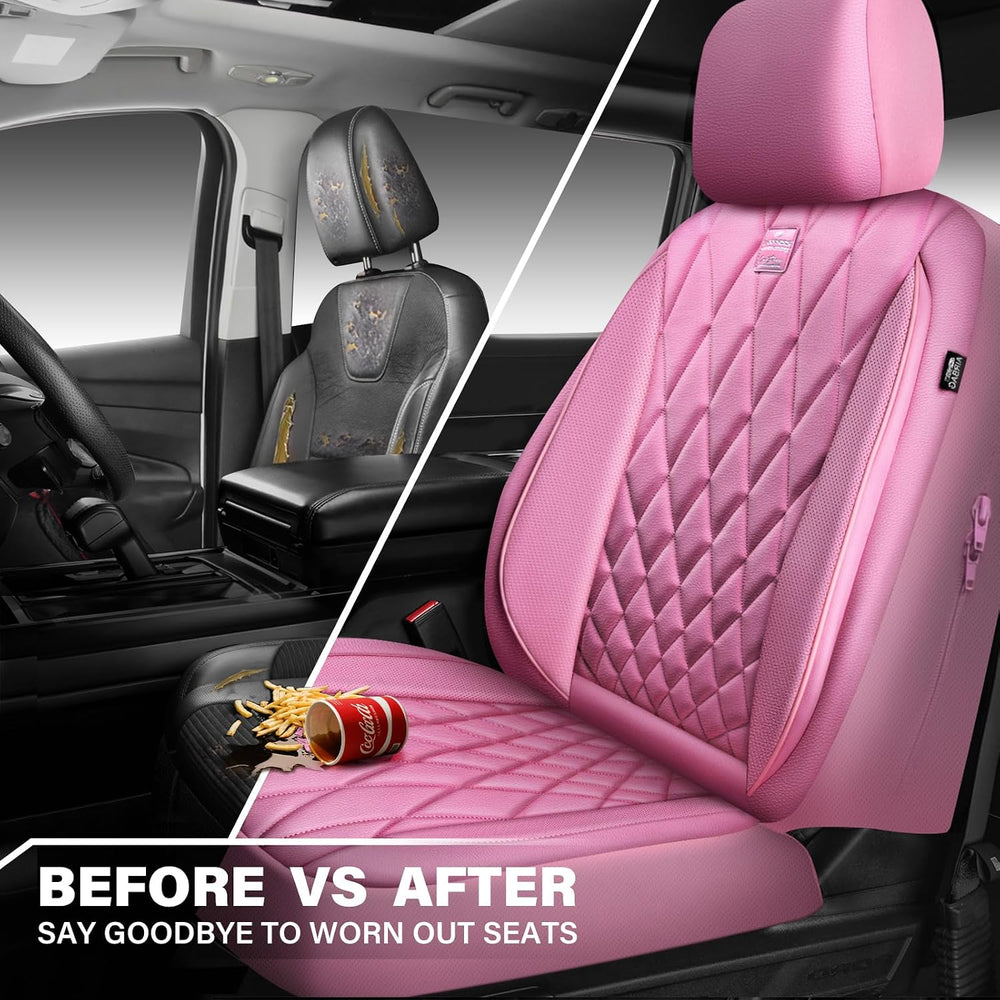 CAR PASS Piping Luxury Leather Two Front Car Seat Covers, Cute Girly Waterpro...
