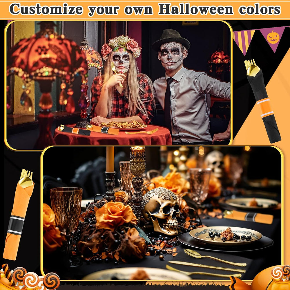 Lasnten 50 Pack Halloween Pre Rolled Plastic Silverware Set for 50 Guests