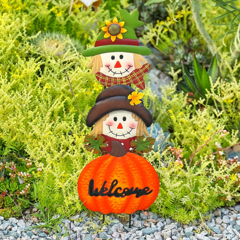 Fall Decorations for Home Outdoor, Metal Stacked Scarecrow & Pumpkin Yard...