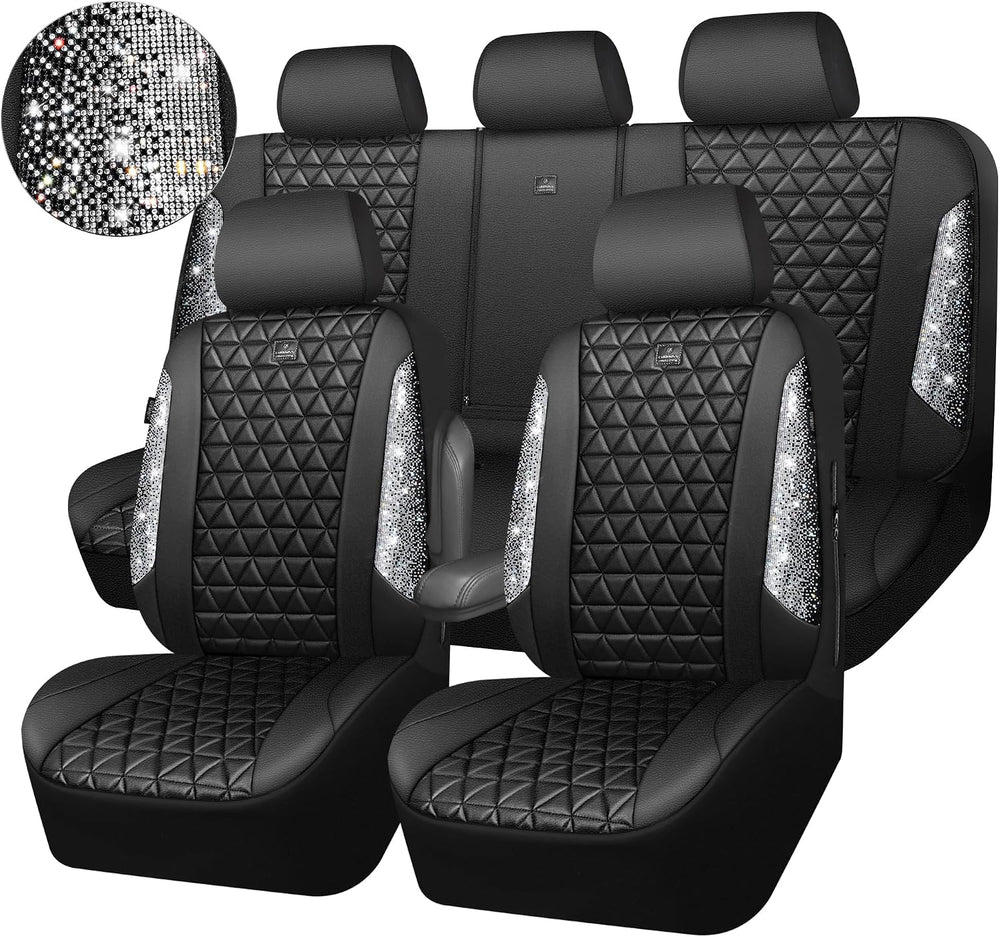 CAR PASS Bling Diamond Leather Car Seat Covers Full Seats Interior Sets, Wate...