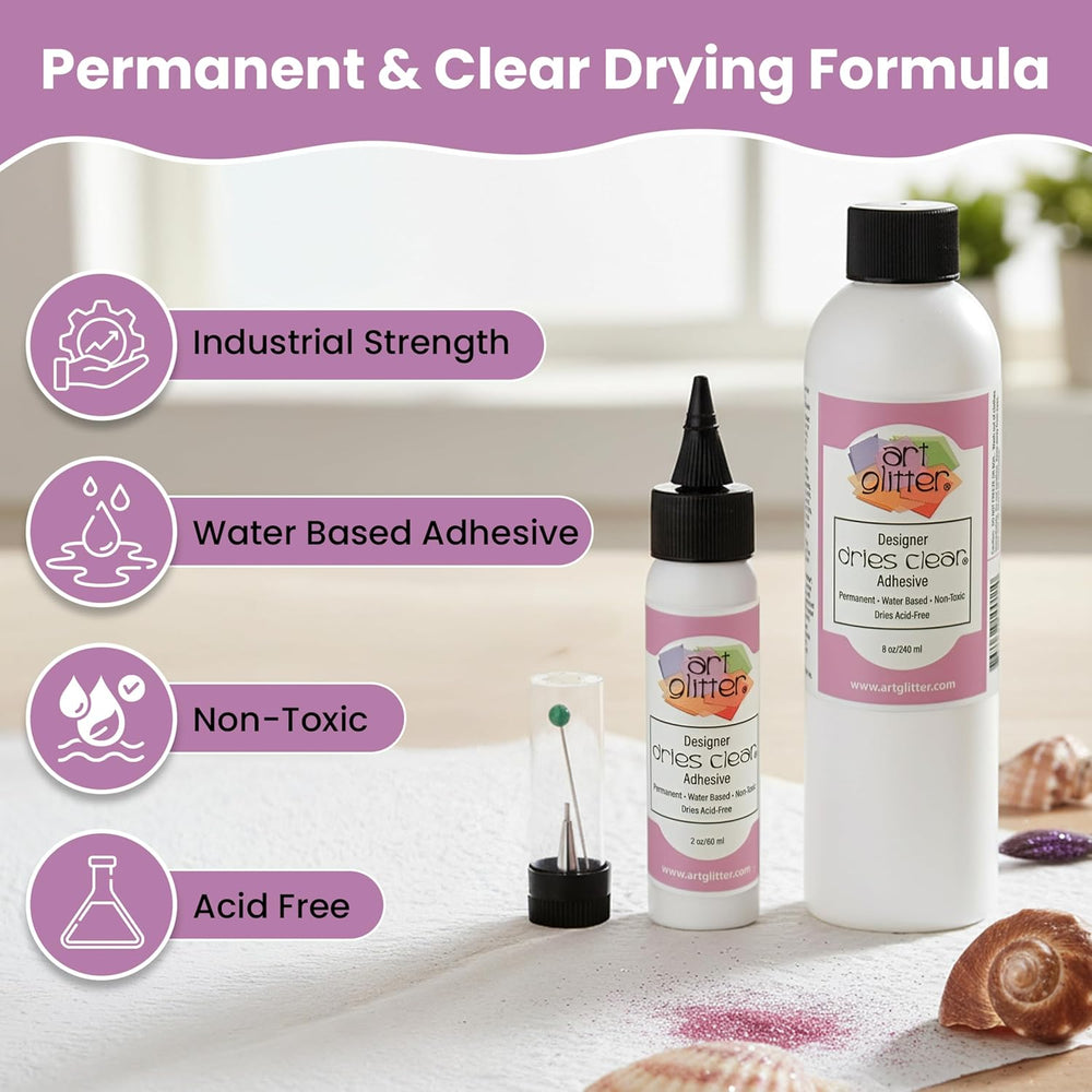 Art Institute Glitter Dries Clear Glue Kit, 8oz & 2oz with Metal Tip &...